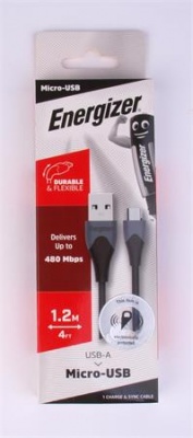 USB kábel, USB-A - micro USB, 1,2m, ENERGIZER, fekete